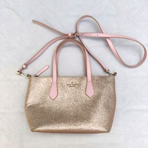 Kate Spade Joeley Glitter Satchel Bag Gold Purse